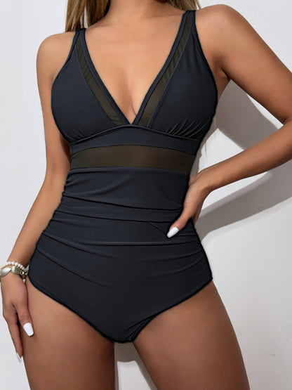 V-Neck One-Piece Swimwear-Teresa&#39;s Fashionista LLC