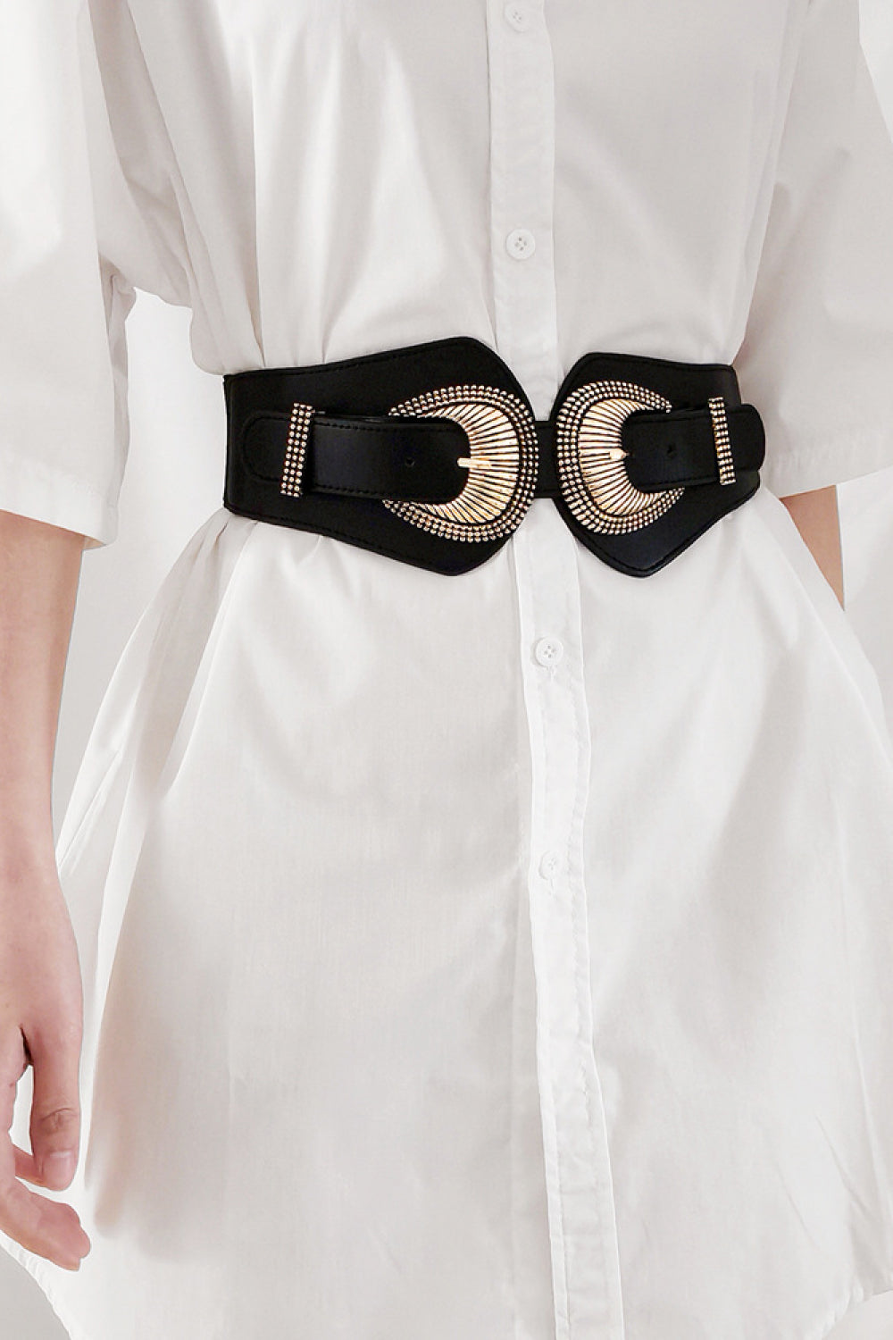 Shell Double Buckle Elastic Wide Belt-Teresa&#39;s Fashionista LLC