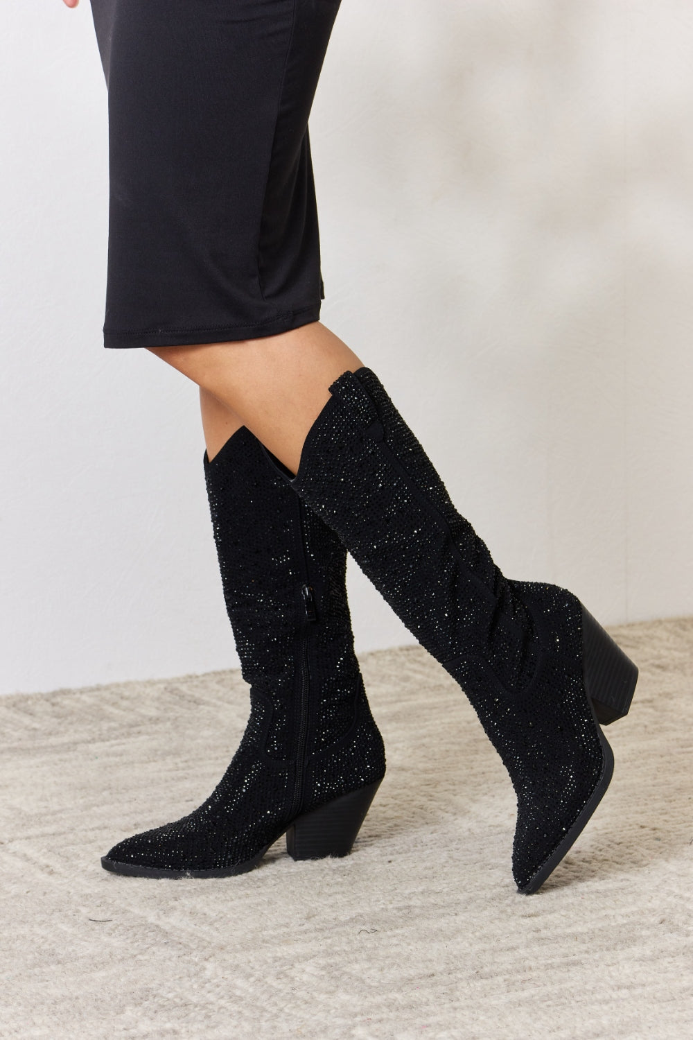 Forever Link Rhinestone Knee High Cowboy Boots-Teresa&#39;s Fashionista LLC