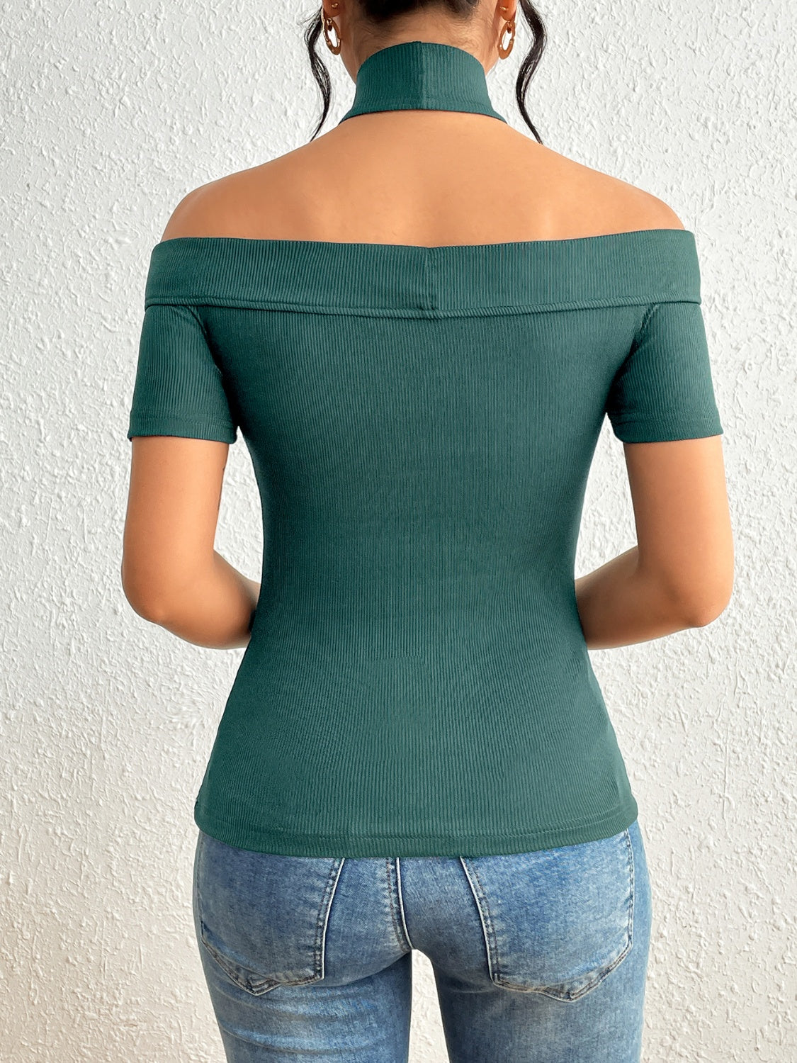 Halter Neck Short Sleeve T-Shirt-Teresa&#39;s Fashionista LLC