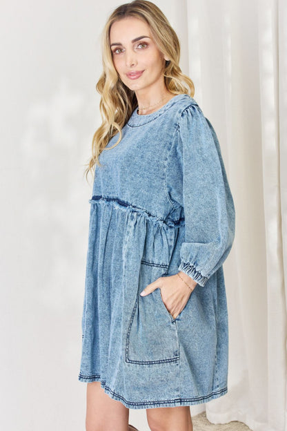 HEYSON Full Size Oversized Denim Babydoll Dress-Teresa&#39;s Fashionista LLC