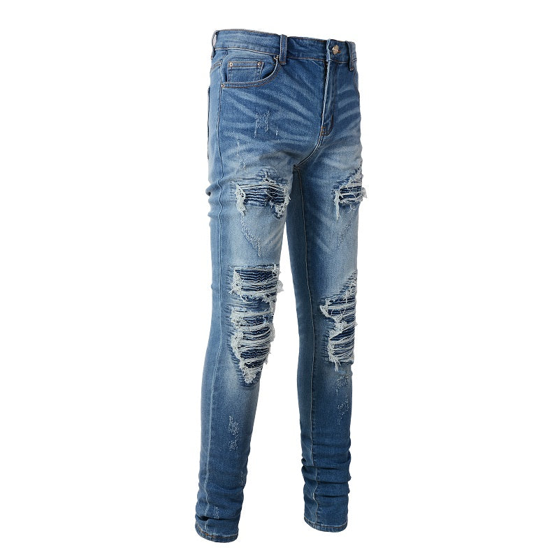 Men's Trendy Brand Frayed Denim Patch-Teresa&#39;s Fashionista LLC