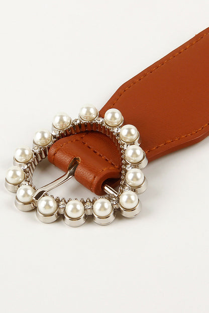 Pearl Heart Buckle Elastic Belt-Teresa&#39;s Fashionista LLC