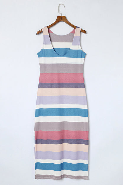 Striped Slit Sleeveless Maxi Dress-Teresa&#39;s Fashionista LLC