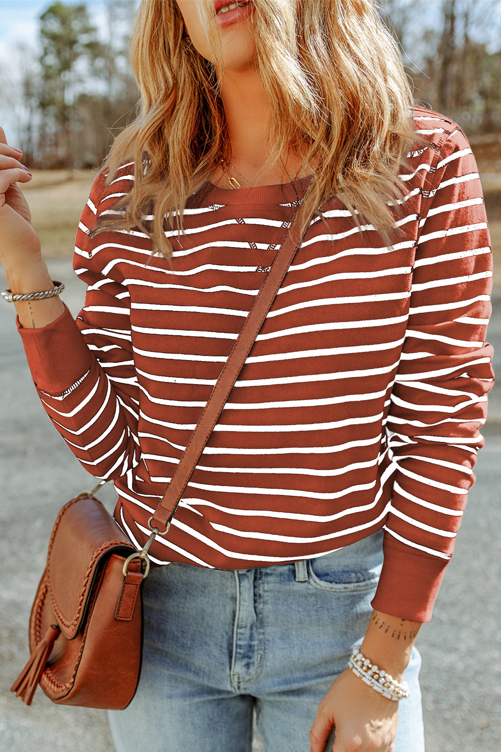 Striped Long Sleeve Round Neck Top-Teresa&#39;s Fashionista LLC