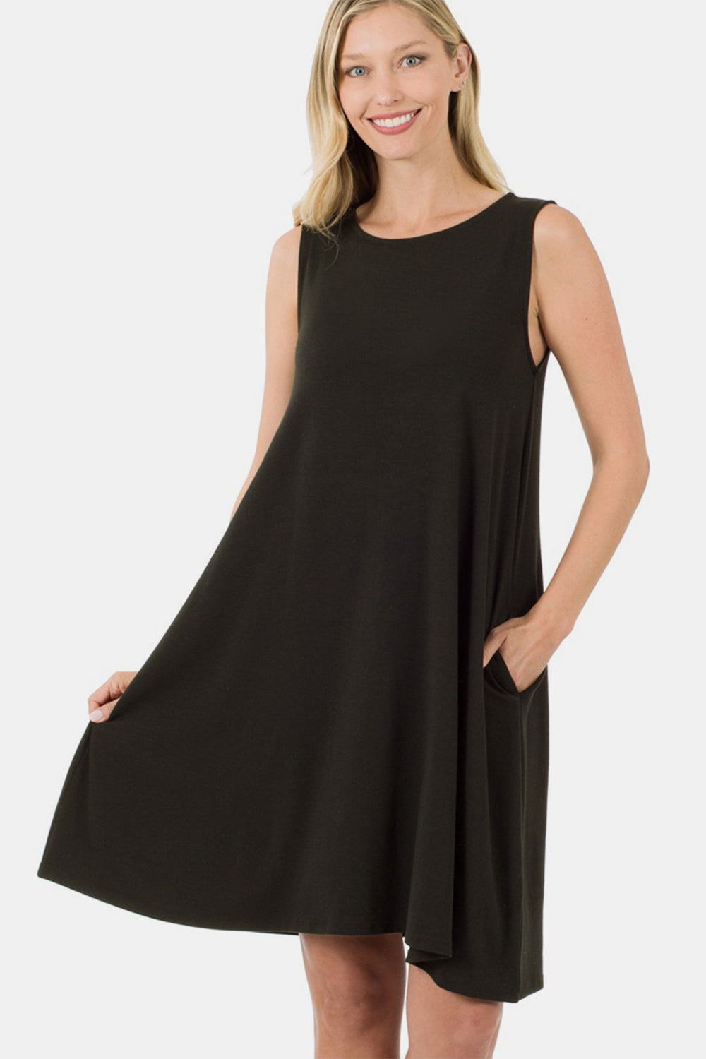 Zenana Full Size Sleeveless Flared Dress with Side Pockets-Teresa&#39;s Fashionista LLC