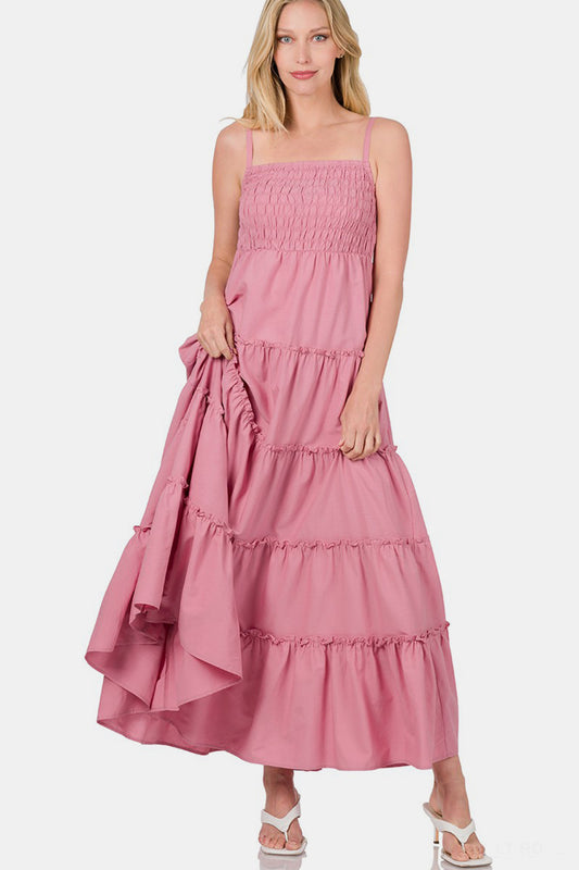 Zenana Woven Smocked Tiered Cami Maxi Dress - Teresa's Fashionista LLC