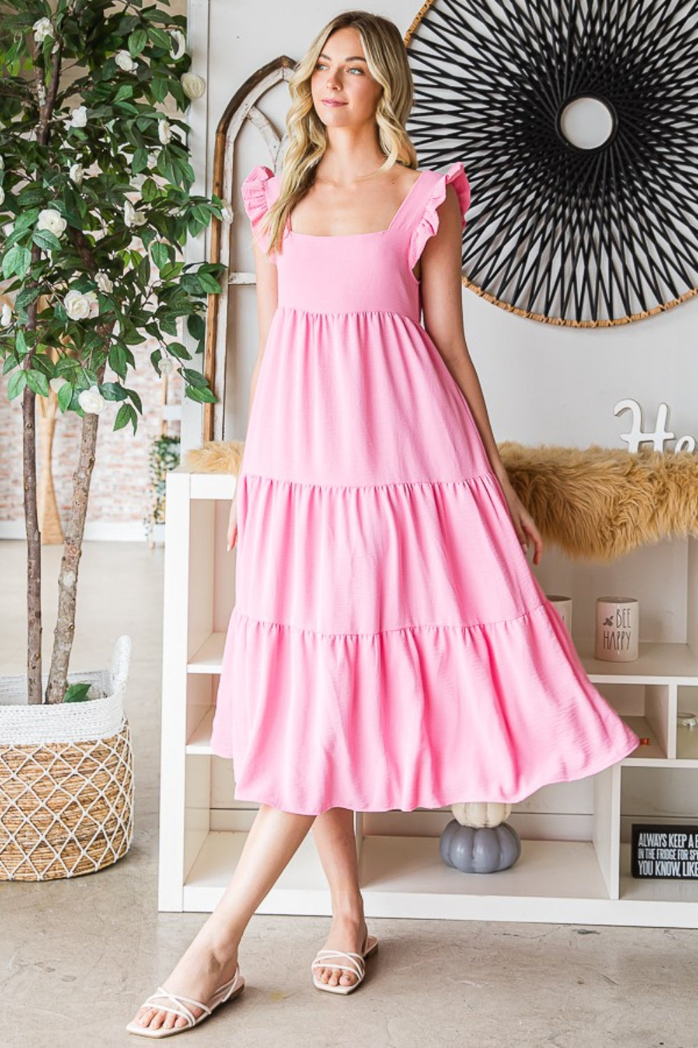 Reborn J Ruffled Sleeveless Tiered Midi Dress-Teresa&#39;s Fashionista LLC