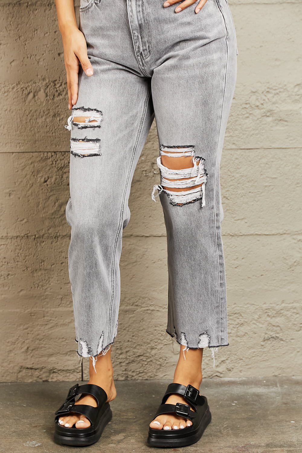 BAYEAS High Waisted Cropped Mom Jeans-Teresa&#39;s Fashionista LLC