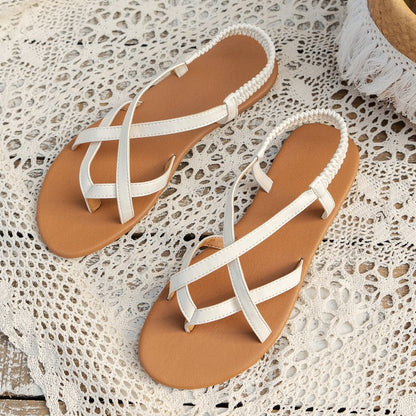 PU Leather Crisscross Flat Sandals-Teresa&#39;s Fashionista LLC