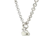 Sterling Silver Rhodium Plated Rolo Chain Necklace with a Heart Toggle Charm