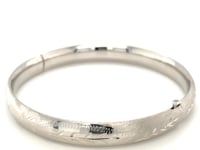 Classic Floral Carved Bangle in 14k White Gold (8.0mm)