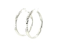 Sterling Silver Hammered Style Hoop Earrings with Rhodium Plating (30mm)