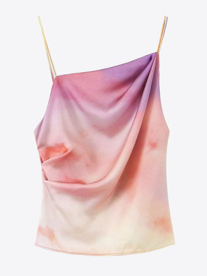 Tie-Dye Asymmetrical Neck Ruched Cami-Teresa&#39;s Fashionista LLC