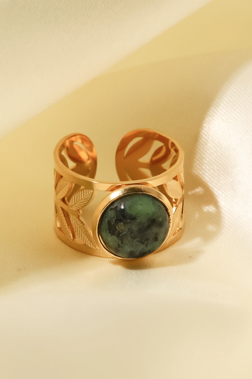 18k Gold Plated Malachite Leaf Ring-Teresa&#39;s Fashionista LLC