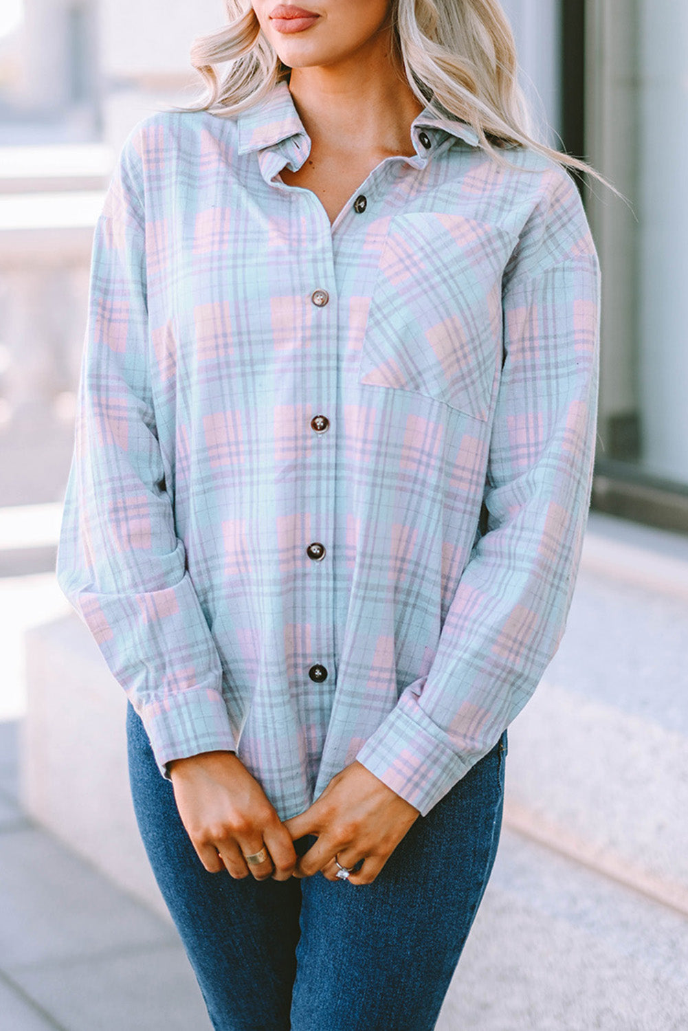 Plaid Button-Up Dropped Shoulder Shirt-Teresa&#39;s Fashionista LLC