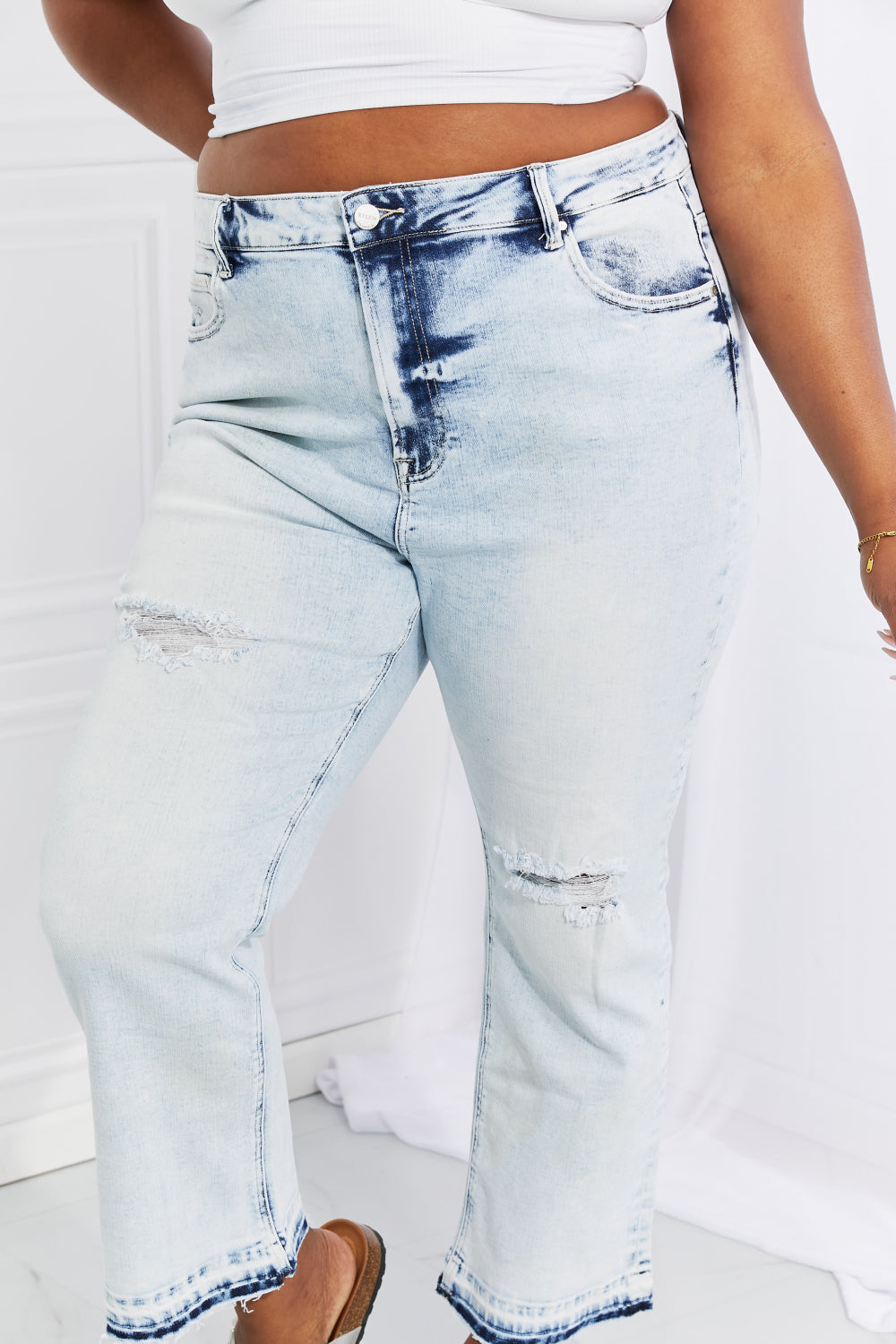 RISEN Full Size Camille Acid Wash Crop Straight Jeans-Teresa&#39;s Fashionista LLC