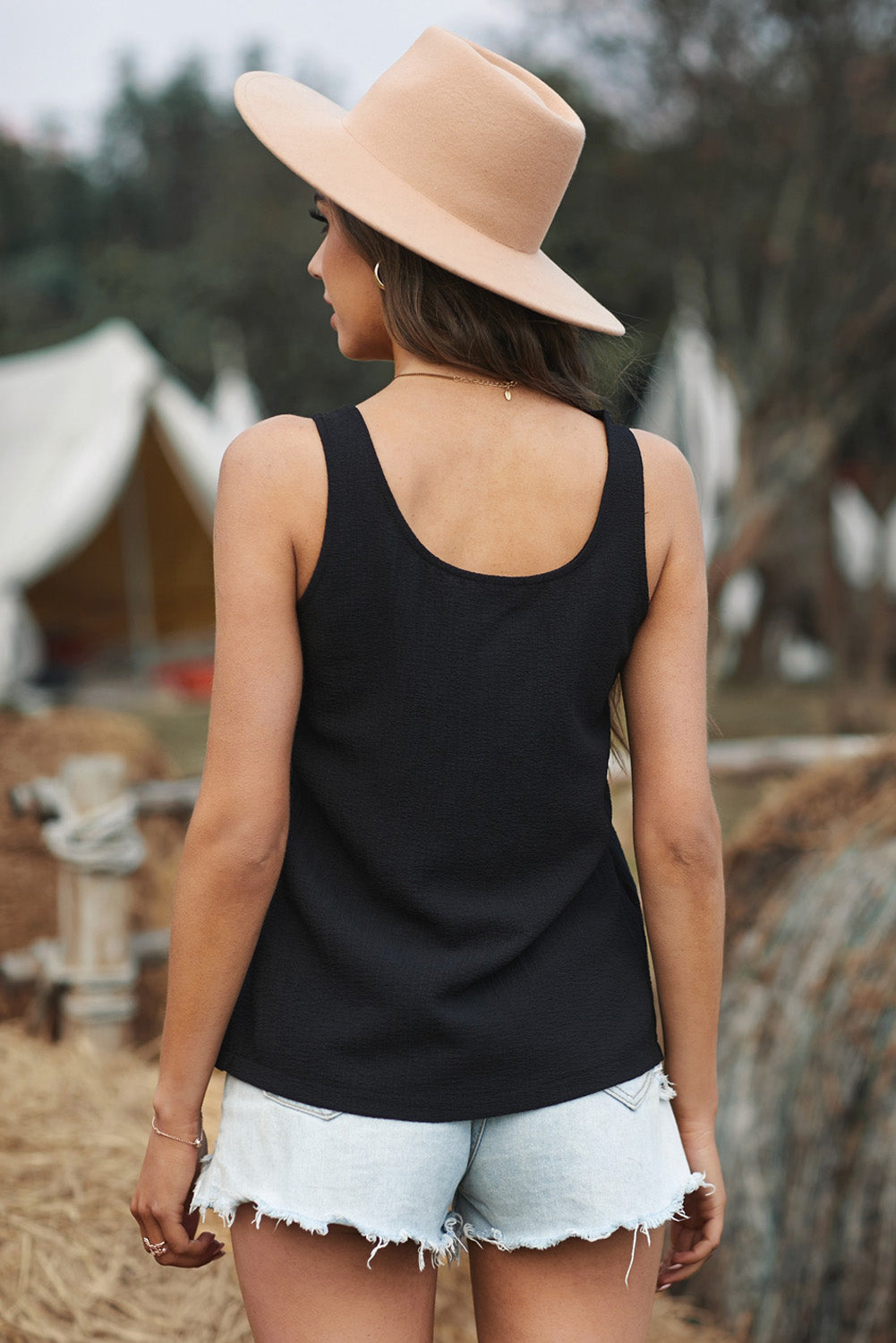 Button Textured Cotton Tank Top-Teresa&#39;s Fashionista LLC