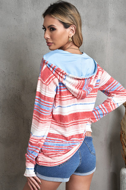 Multicolor Striped Half Zip Hoodie-Teresa&#39;s Fashionista LLC