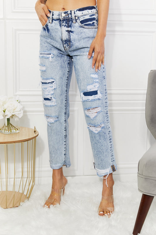 Kancan Kendra High Rise Distressed Straight Jeans-Teresa&#39;s Fashionista LLC