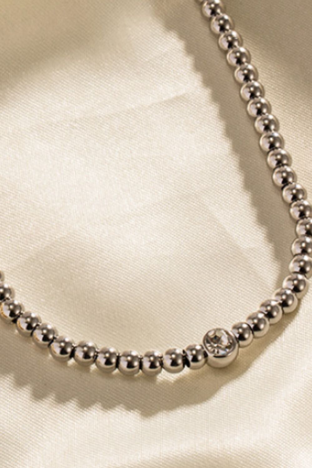 Inlaid Zircon Beaded Stainless Steel Necklace-Teresa&#39;s Fashionista LLC