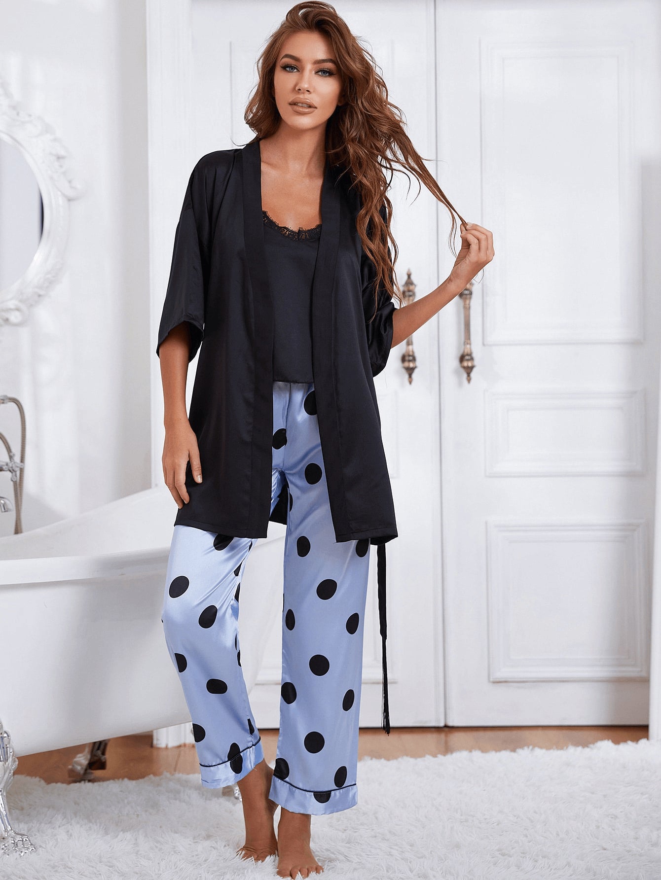 Cami, Robe, and Printed Pants Pajama Set-Teresa&#39;s Fashionista LLC