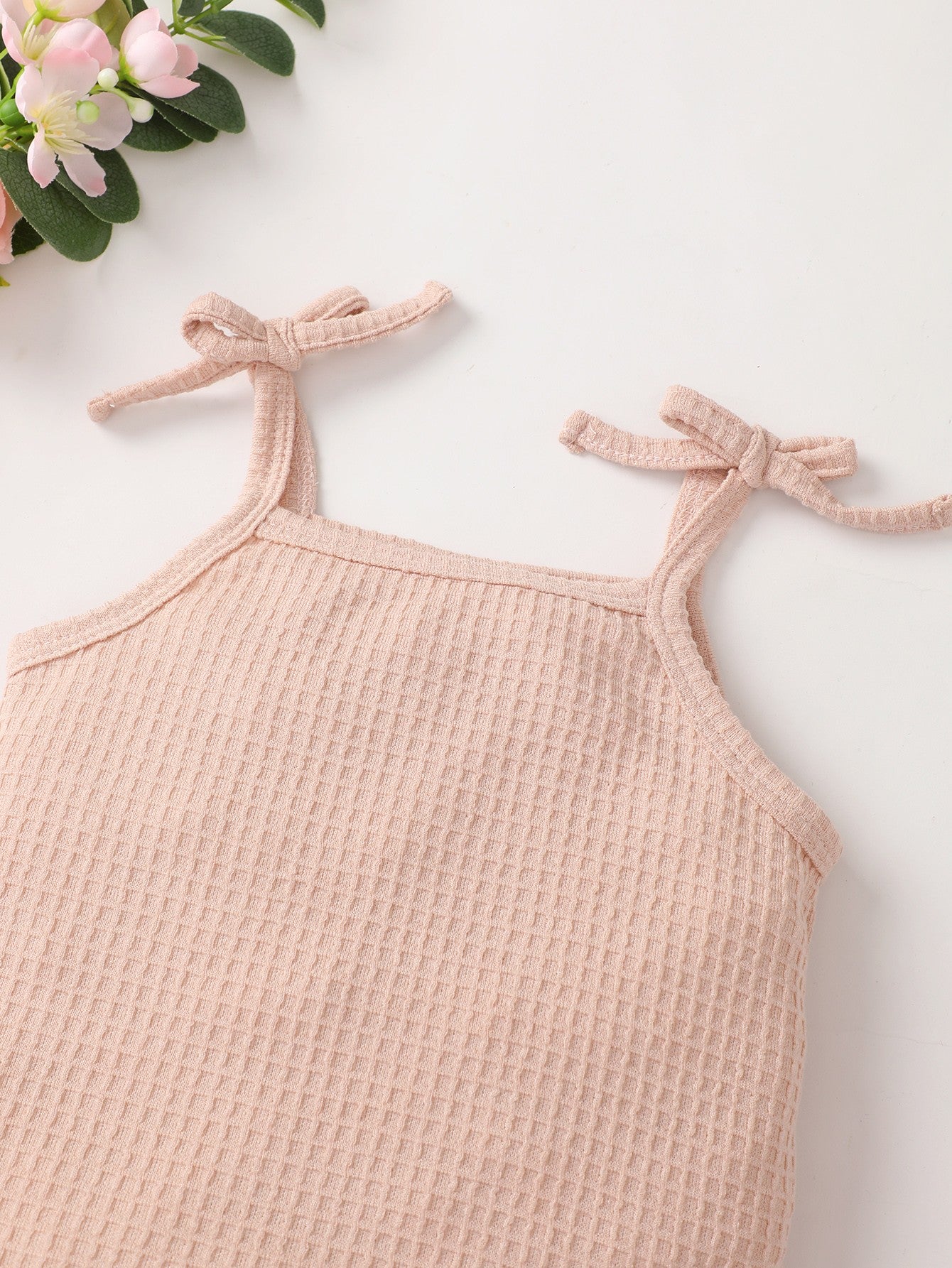 Baby Girl Waffle-Knit Tie-Shoulder Top and Shorts Set-Teresa&#39;s Fashionista LLC