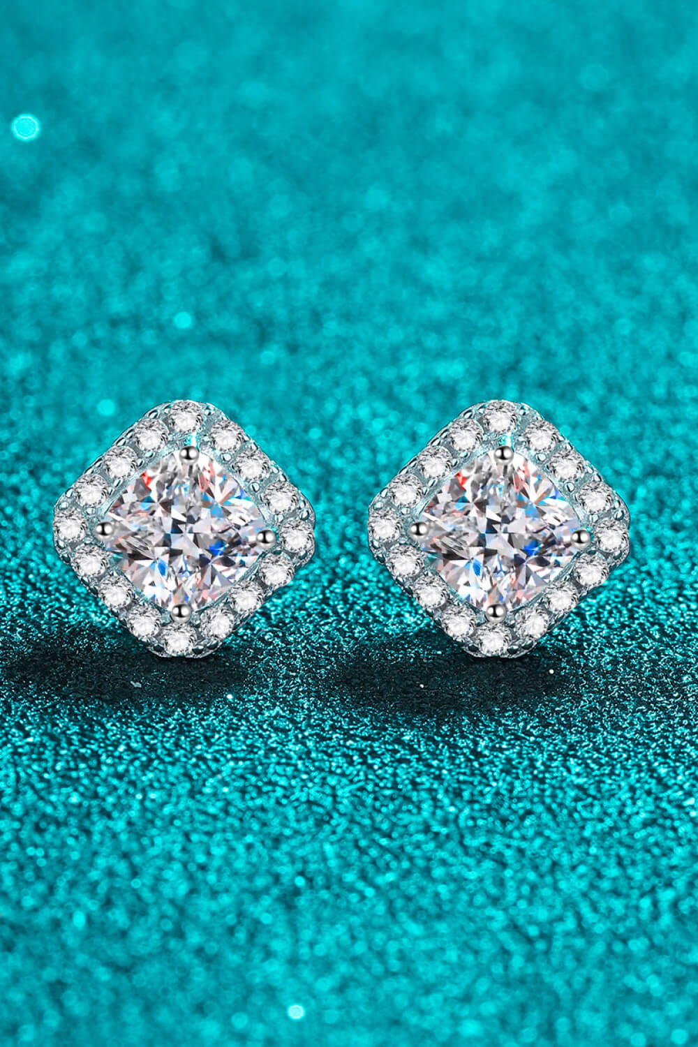 925 Sterling Silver Inlaid 2 Carat Moissanite Square Stud Earrings-Teresa&#39;s Fashionista LLC