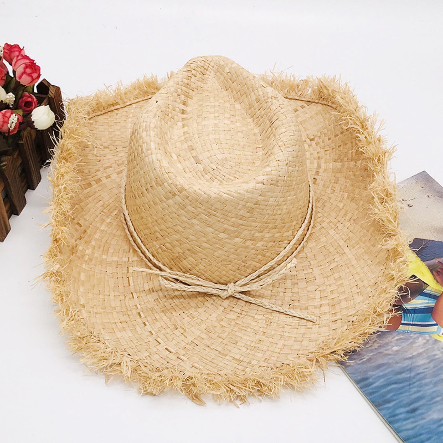 Raw Hem Wide Brim Straw Woven Hat-Teresa&#39;s Fashionista LLC