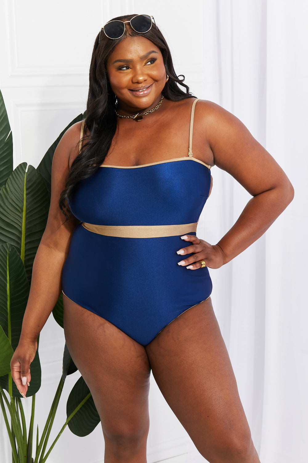 Marina West Swim Wave Break Contrast Trim One-Piece-Teresa&#39;s Fashionista LLC