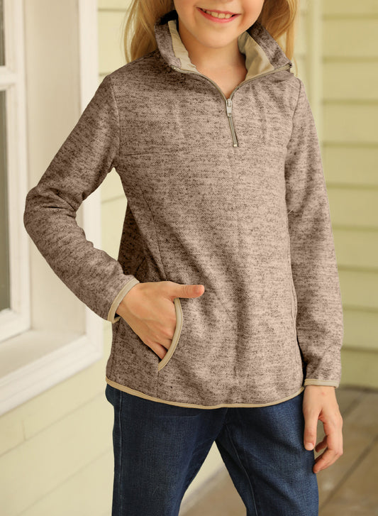 Kids Quarter-Zip Collar Sweatshirt with Kangaroo Pocket - Teresa's Fashionista LLC