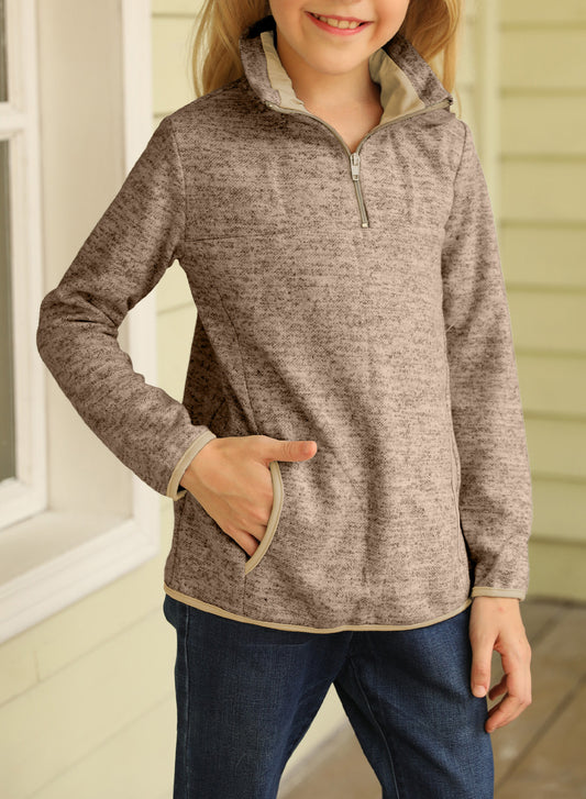 Kids Quarter-Zip Collar Sweatshirt with Kangaroo Pocket-Teresa&#39;s Fashionista LLC