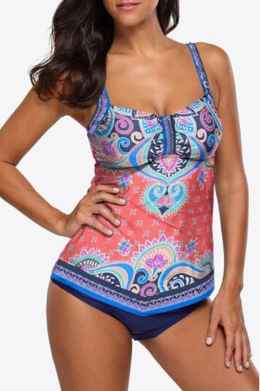 Printed Adjustable Strap Tankini Set-Teresa&#39;s Fashionista LLC