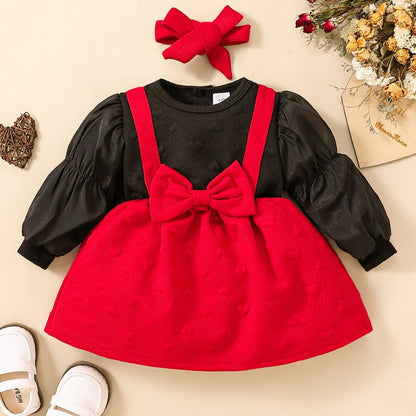 Baby Girl Two-Tone Bow Detail Dress-Teresa&#39;s Fashionista LLC