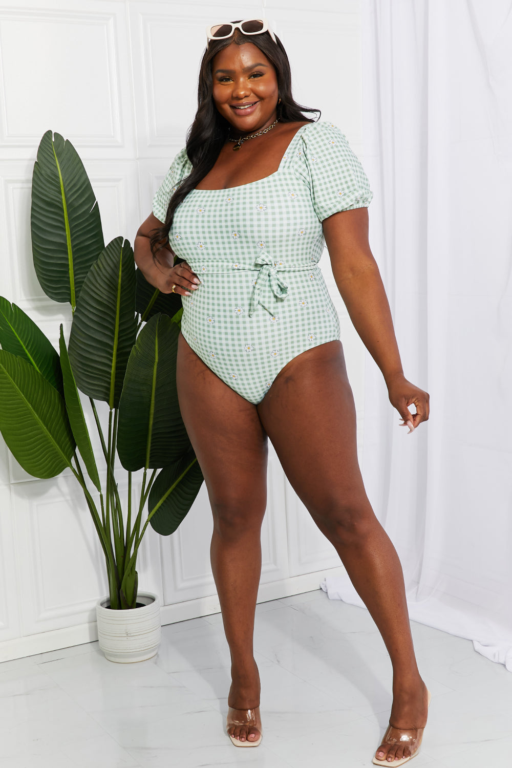 Marina West Swim Salty Air Puff Sleeve One-Piece in Sage-Teresa&#39;s Fashionista LLC