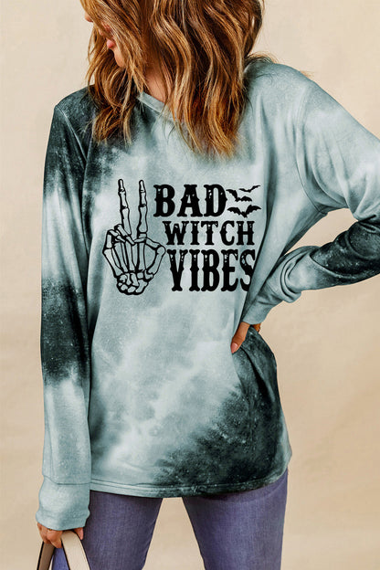 Round Neck Long Sleeve BAD WITCH VIBES Sweatshirt-Teresa&#39;s Fashionista LLC