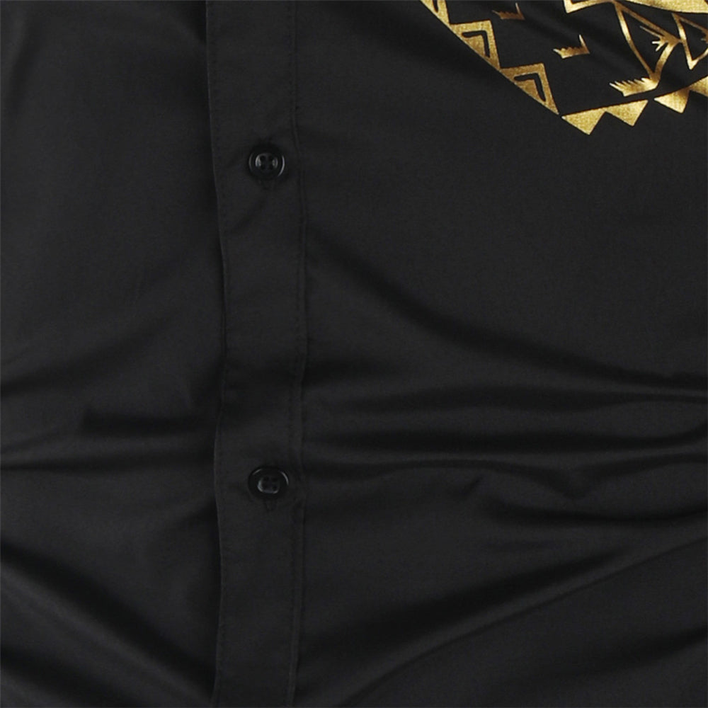 Luxury Gold Black Shirt Men New Slim Fit Long Sleeve-Teresa&#39;s Fashionista LLC