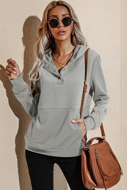 Quilted Patchwork Button Sweatshirt Hoodie-Teresa&#39;s Fashionista LLC