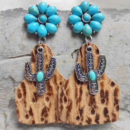 Turquoise Cactus Dangle Earrings-Teresa&#39;s Fashionista LLC