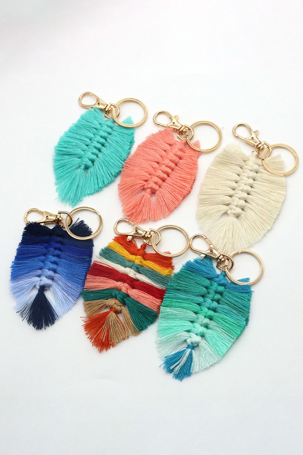 Assorted 4-Pack Leaf Shape Fringe Keychain-Teresa&#39;s Fashionista LLC