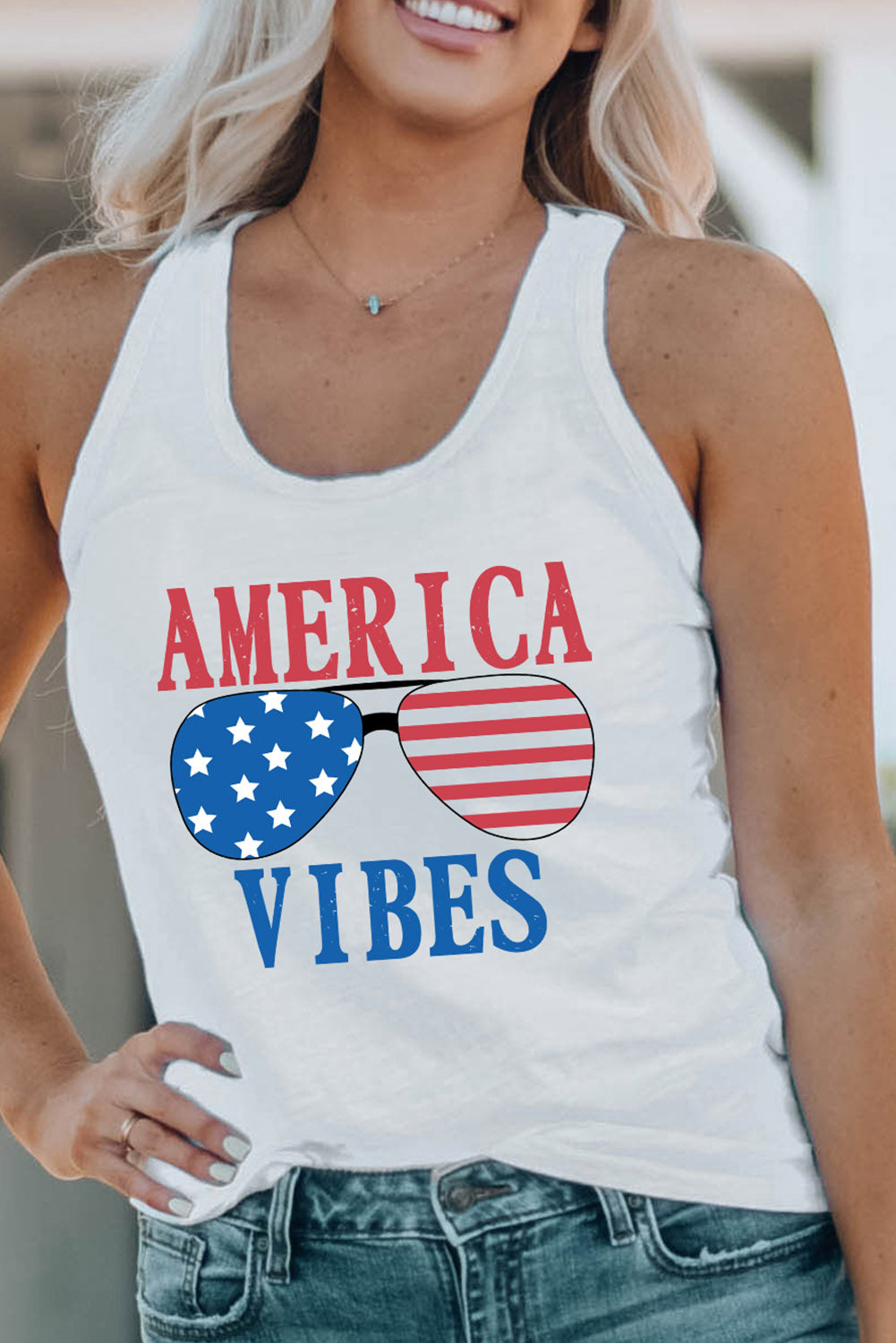 AMERICA VIBES Graphic Round Neck Tank-Teresa&#39;s Fashionista LLC