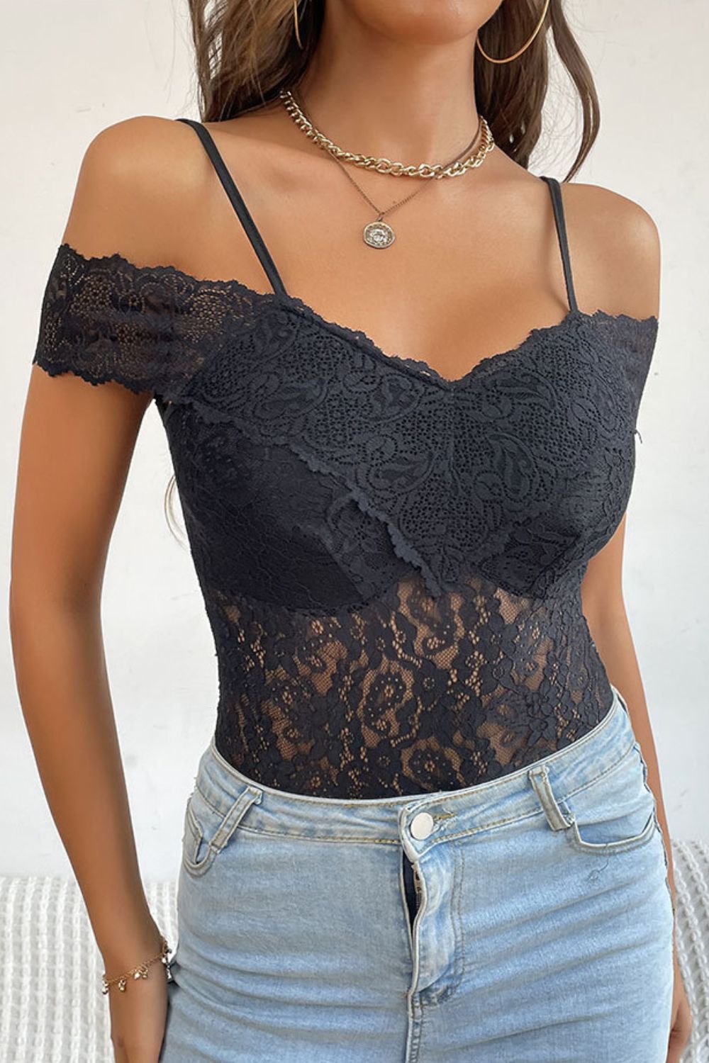 Lace Cold-Shoulder Bodysuit-Teresa&#39;s Fashionista LLC