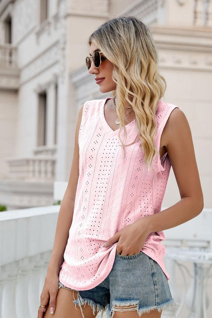 Eyelet V-Neck Tank-Teresa&#39;s Fashionista LLC