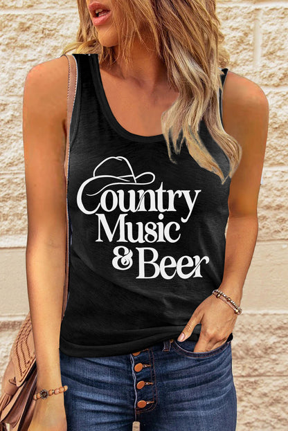 COUNTRY MUSIC & BEER Graphic Tank-Teresa&#39;s Fashionista LLC