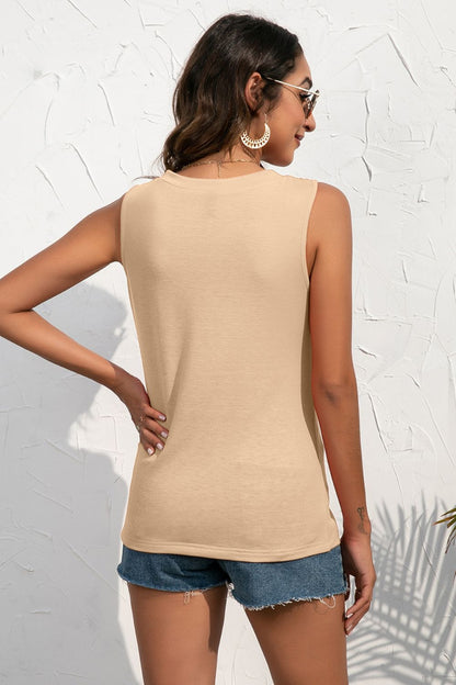 Buttoned Deep V Tank-Teresa&#39;s Fashionista LLC