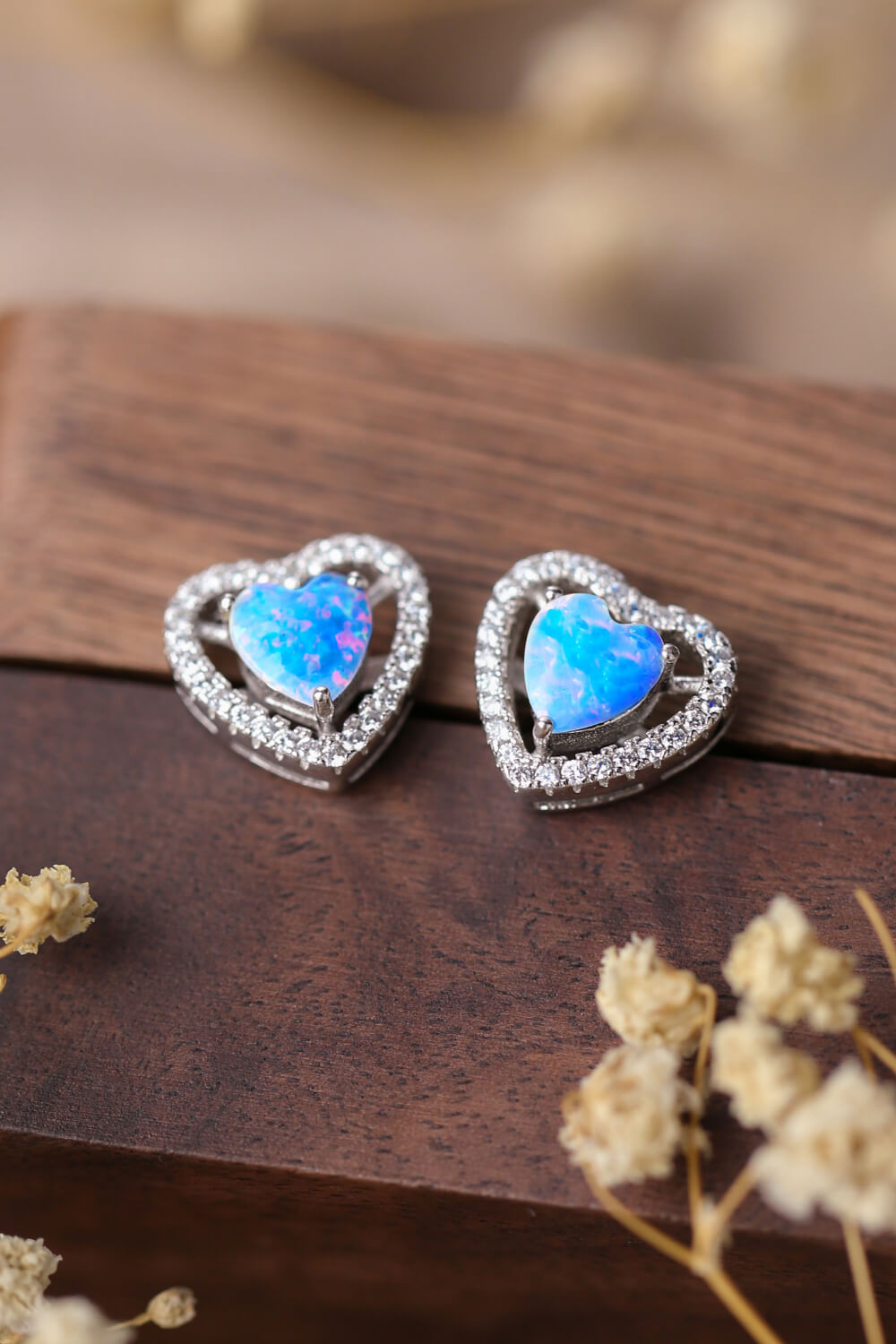 925 Sterling Silver Opal Heart Stud Earrings-Teresa&#39;s Fashionista LLC