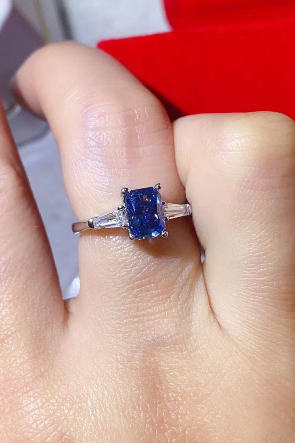 1 Carat Moissanite Platinum-Plated Rectangle Ring in Blue-Teresa&#39;s Fashionista LLC