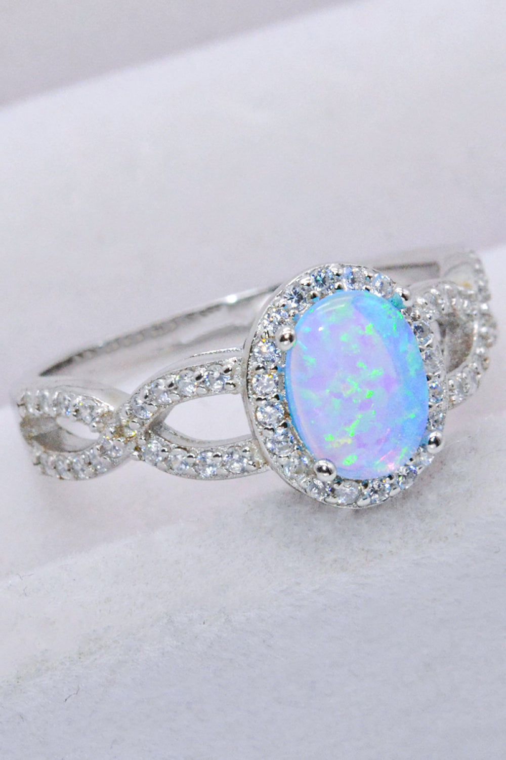 925 Sterling Silver Opal Halo Ring-Teresa&#39;s Fashionista LLC