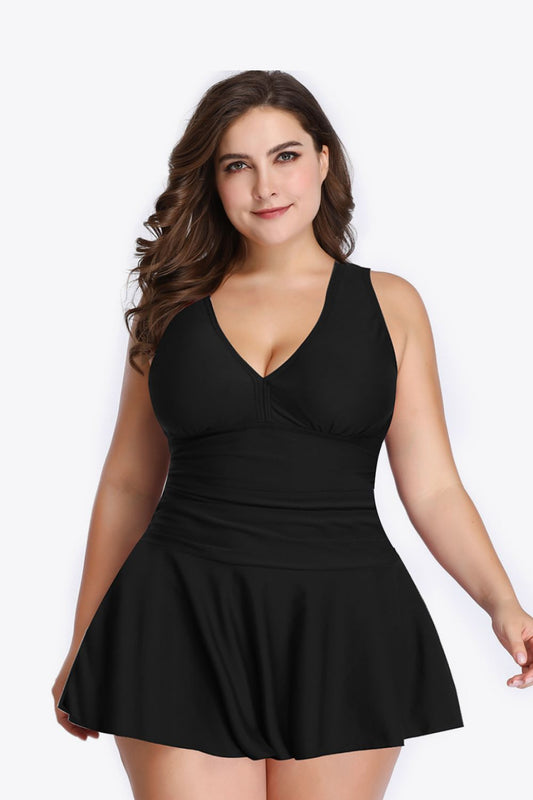 Plus Size Plunge Swim Dress-Teresa&#39;s Fashionista LLC