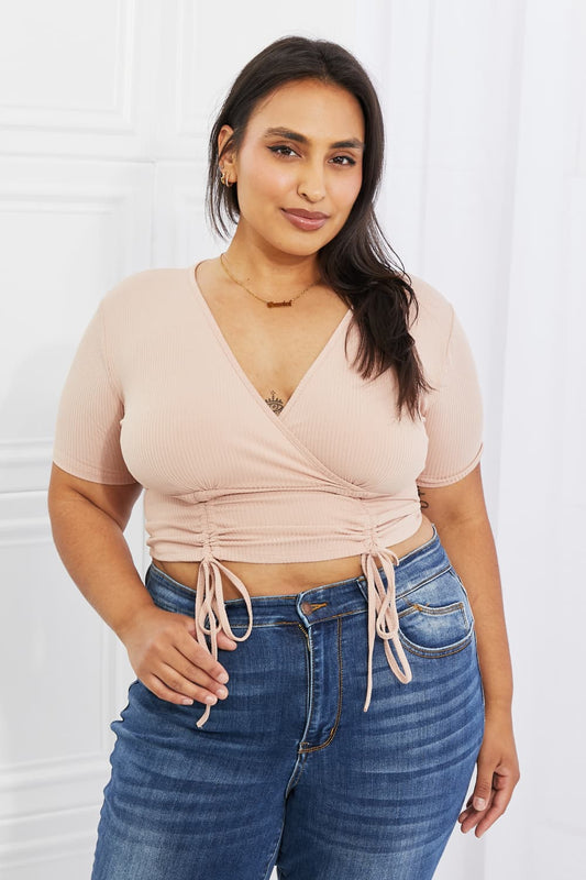 Capella Back To Simple Full Size Ribbed Front Scrunched Top in Blush-Teresa&#39;s Fashionista LLC